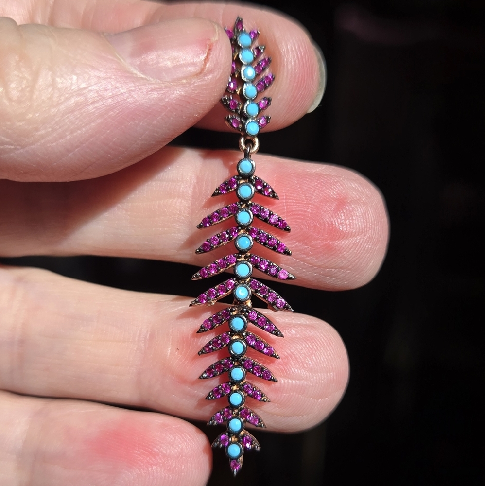 Ruby & Turquoise sterling & rosegold pendant - Picture 6 of 8